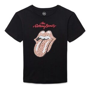 Rolling Stones Kids Black and Leopard Print Lips & Tongue T-Shirt M 7/8